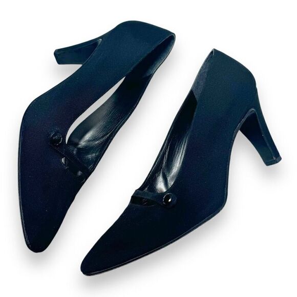 Stuart Weitzman Vintage Black Satin Fabric Almond Toe Heels Women’s Size 10 B - Picture 4 of 9